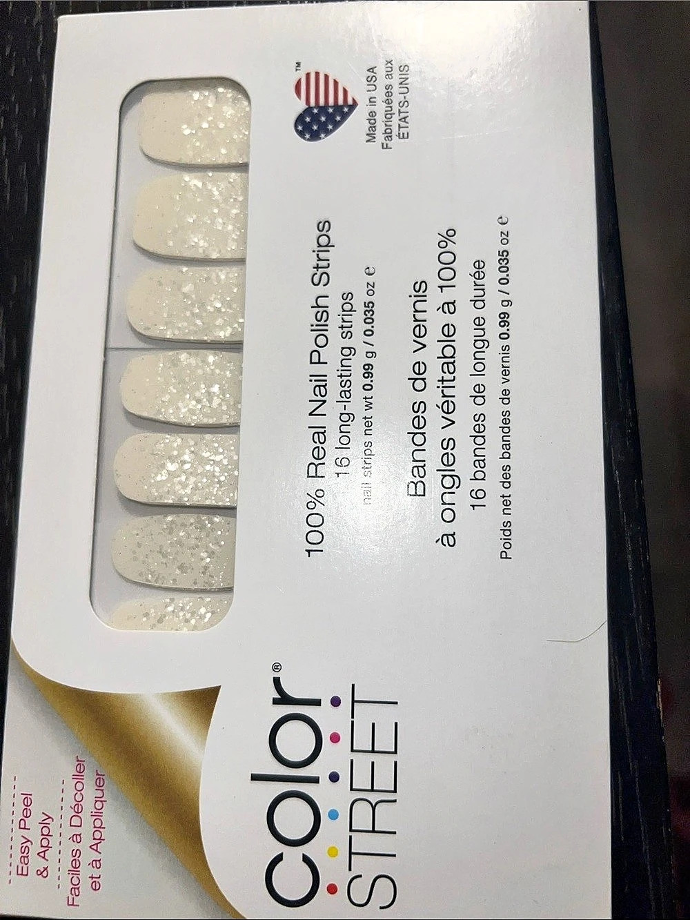 Color Street Over the Moon Glitter Press-On Nail Strips White NWT